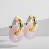 Pink Crystal Stone Pendant Hoop Earrings Set