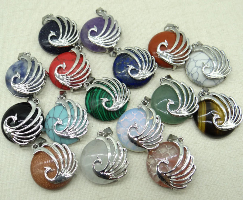 Natural Stones Quartz Crystal Lapis opal Round Pendant Phoenix Pendant