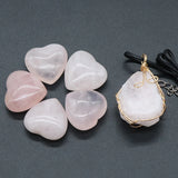 Rose Quartz Love Heart Stone Silk Necklace Healing Charm 6PCS