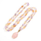 Natural Stones Shield Antique Golden Long Pendant Necklace