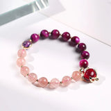 Strawberry Crystal/Amethyst/Tiger's Eye Fox Pendant Bracelet
