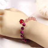Strawberry Crystal/Amethyst/Tiger's Eye Fox Pendant Bracelet