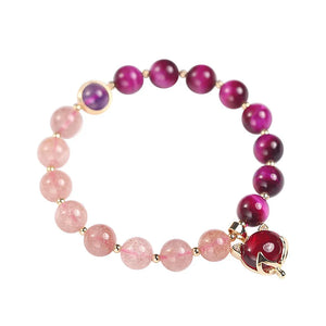 Strawberry Crystal/Amethyst/Tiger's Eye Fox Pendant Bracelet