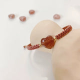 Strawberry Crystal Bracelet Red Rope Braid Jewelry Heart Charm Bangle
