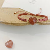 Strawberry Crystal Bracelet Red Rope Braid Jewelry Heart Charm Bangle