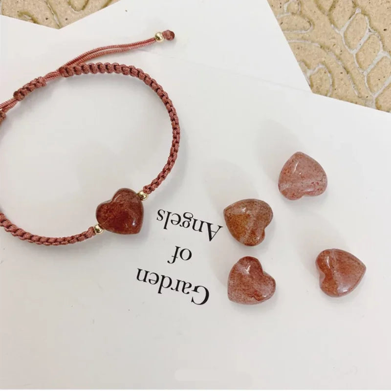 Strawberry Crystal Bracelet Red Rope Braid Jewelry Heart Charm Bangle