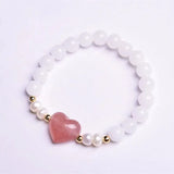 Strawberry Crystal Chalcedony Pearl Bracelet 8MM Beads