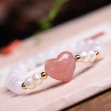 Strawberry Crystal Chalcedony Pearl Bracelet 8MM Beads