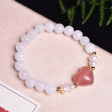 Strawberry Crystal Chalcedony Pearl Bracelet 8MM Beads