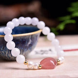Strawberry Crystal Chalcedony Pearl Bracelet 8MM Beads