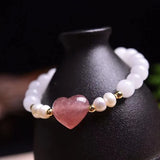 Strawberry Crystal Chalcedony Pearl Bracelet 8MM Beads