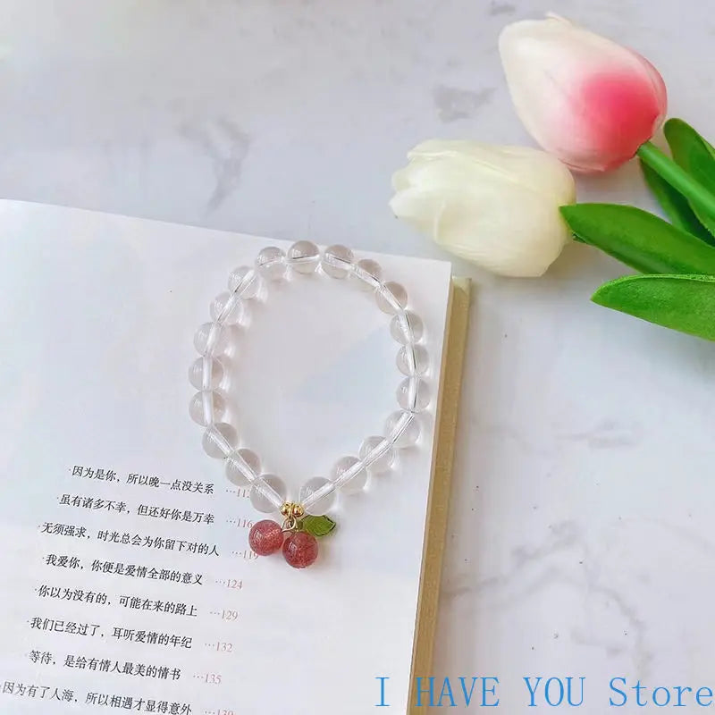 Strawberry Crystal Cherry Hand String Bracelet