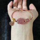 Strawberry Crystal Fox Quartz Braid Red Rope Bracelet