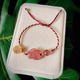 Strawberry Crystal Fox Quartz Braid Red Rope Bracelet