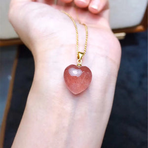 Strawberry Crystal Heart Pendant Necklace Women's Jewelry Gift