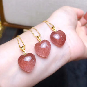Strawberry Crystal Heart Pendant Necklace Women's Jewelry Gift