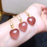 Strawberry Crystal Heart Pendant Necklace Women's Jewelry Gift