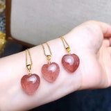 Strawberry Crystal Heart Pendant Necklace for Women Girls