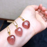 Strawberry Crystal Heart Pendant Necklace for Women Girls
