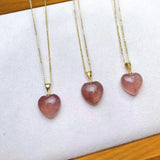 Strawberry Crystal Heart Pendant Necklace for Women Girls