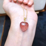 Strawberry Crystal Heart Pendant Necklace for Women Girls