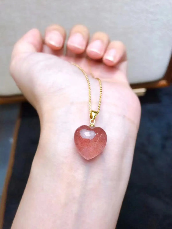 Strawberry Crystal Heart Pendant Necklace for Women Girls