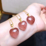 Strawberry Crystal Heart Pendant Necklace for Women Girls