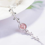 Strawberry Crystal Lucky Bracelet 925 Sterling Silver Leaves Bracelet