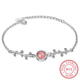 Strawberry Crystal Lucky Bracelet 925 Sterling Silver Leaves Bracelet