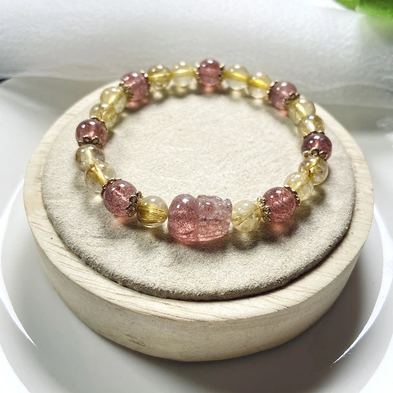 Strawberry Crystal Pixiu Bracelet for HealthWealth