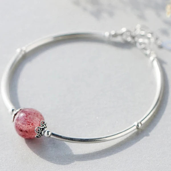 Strawberry Crystal Bead Bracelet 925 Sterling Silver Vintage Bangles