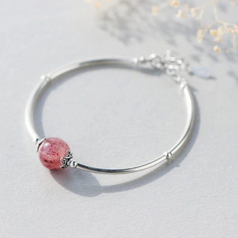 Strawberry Crystal Bead Bracelet 925 Sterling Silver Vintage Bangles