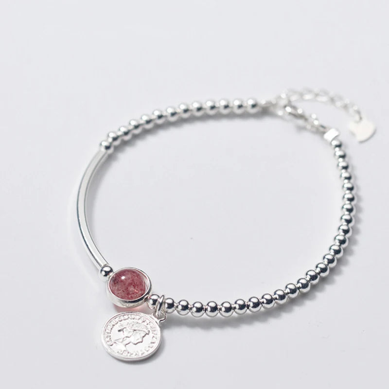 Strawberry Crystal Bead Bracelet 925 Sterling Silver Vintage Bangles
