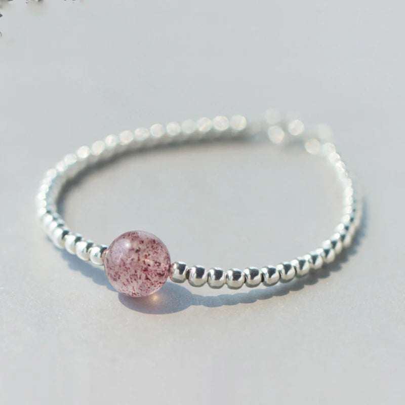 Strawberry Crystal Bead Bracelet 925 Sterling Silver Vintage Bangles