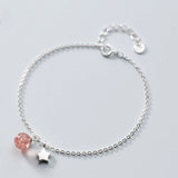 Strawberry Crystal Bead Bracelet 925 Sterling Silver Vintage Bangles