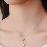 Strawberry Crystal Tassel Pendant Necklace 925 Sterling Silver Fine Jewelry
