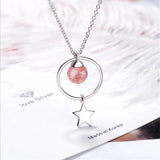 Strawberry Crystal Tassel Pendant Necklace 925 Sterling Silver Fine Jewelry