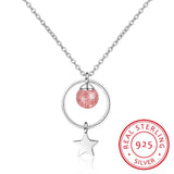 Strawberry Crystal Tassel Pendant Necklace 925 Sterling Silver Fine Jewelry