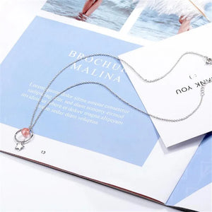 Strawberry Crystal Tassel Pendant Necklace 925 Sterling Silver Fine Jewelry