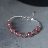 Strawberry Quartz Bead Bracelet S925 Sterling Silver