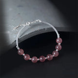 Strawberry Quartz Bead Bracelet S925 Sterling Silver