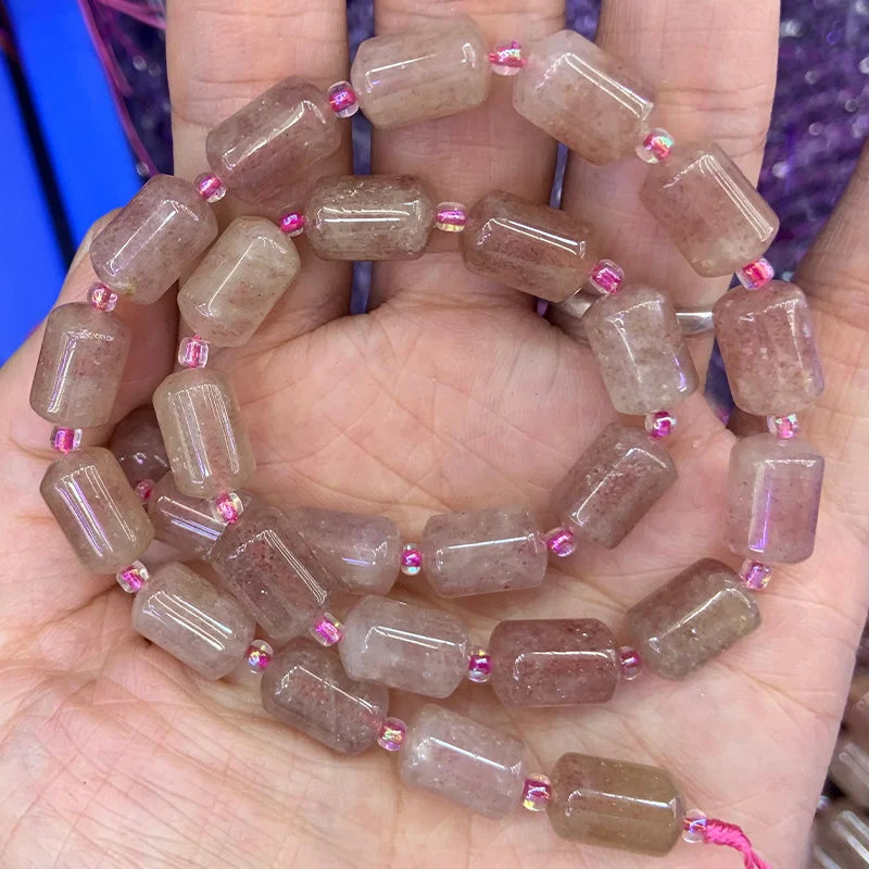 Strawberry Quartz Beads 15'' Barrel DIY Loose Beads for Jewelry Making