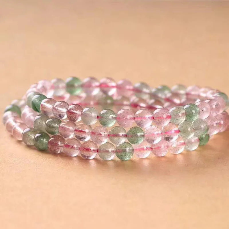 Strawberry Quartz Beaded Bracelet Circle for Men Women 5mm Drop