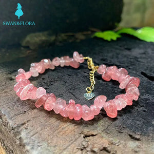 Natural Strawberry Quartz Bracelet for Women Crystals Brazil Chip Jewelry