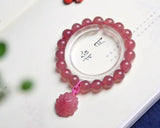 Strawberry Quartz Bracelet 8mm 10mm Bead Nine Tails Fox Charm Bangle