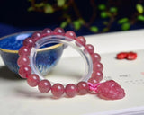 Strawberry Quartz Bracelet 8mm 10mm Bead Nine Tails Fox Charm Bangle