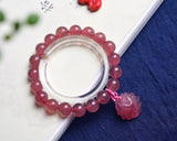 Strawberry Quartz Bracelet 8mm 10mm Bead Nine Tails Fox Charm Bangle