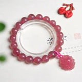Strawberry Quartz Bracelet 8mm 10mm Bead Nine Tails Fox Charm Bangle