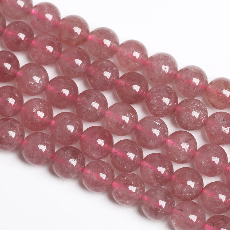 Strawberry Quartz Crystals Beads Pink Stone Round Loose Beads