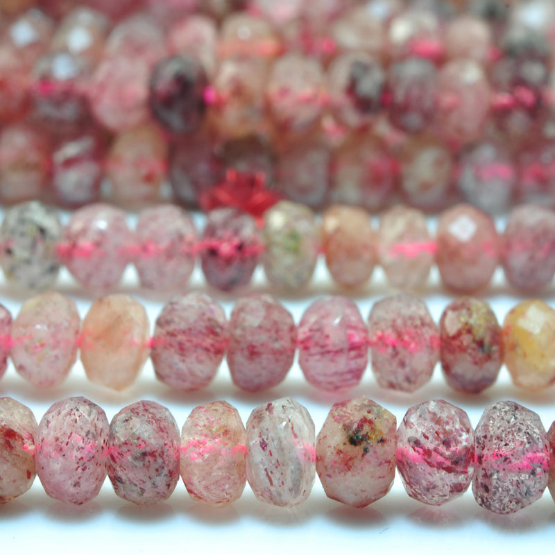 Strawberry Quartz Faceted Rondelle Loose Beads Gemstone Semi Precious Stone